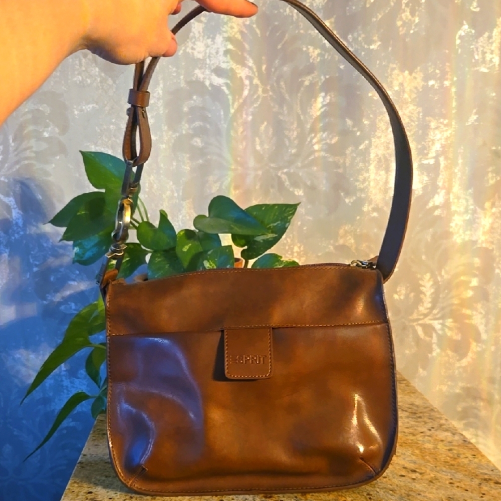 Vintage Y2K Esprit Brown Faux Leather Shoulder Bag